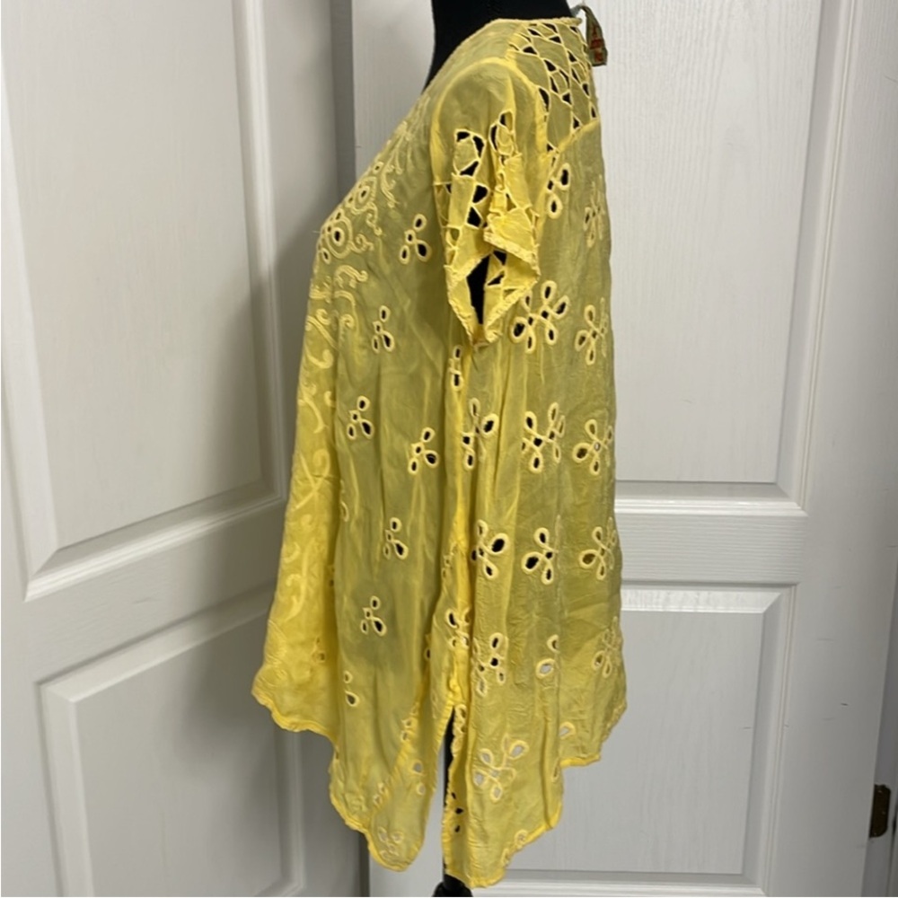 Johnny Was muted custard yellow silk top size L like new - Picture 4 of 11